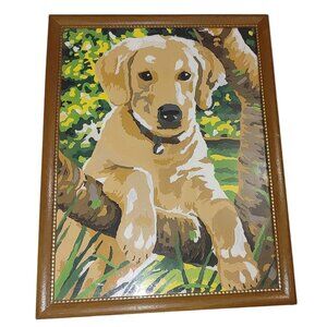 Golden Labrador Retriever Portrait Hand Painted Wooden Frame Wall Art Home Decor